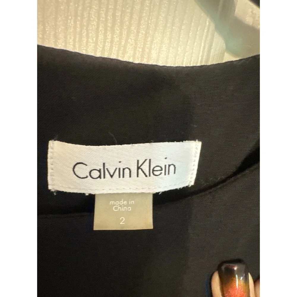 Calvin‎ Klein Sheath Dress White Trim Sleeveless Career Black Size 2